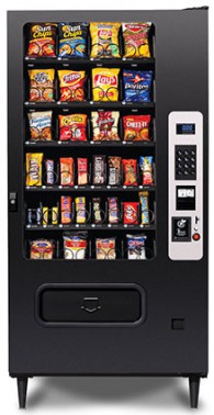32 selection Snack Food Vending Machine comes configured with 12 selections of chips, 16 selections of candy, sandwich cracker, gum & mint, plus 4 pastry selections
