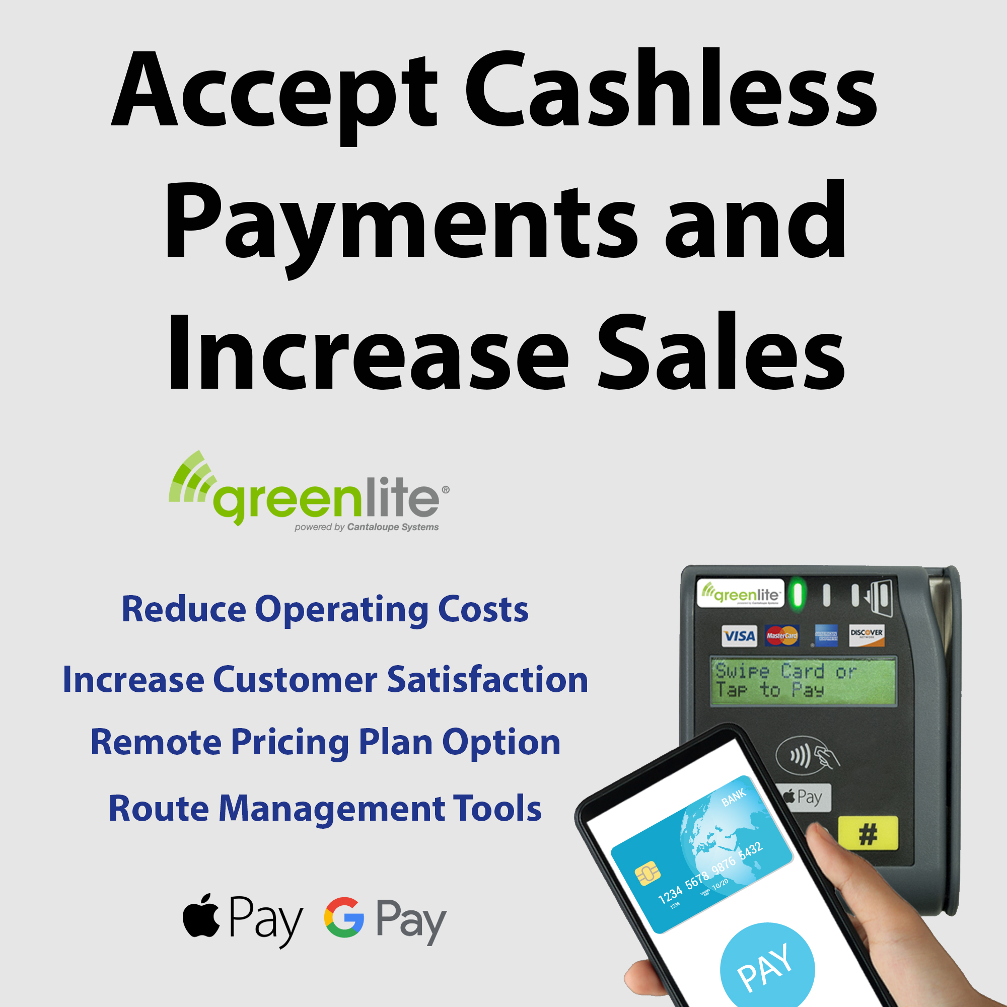 Accept cashless payments and increase sales by adding a Greenlite cashless cardreader to your vending machine.