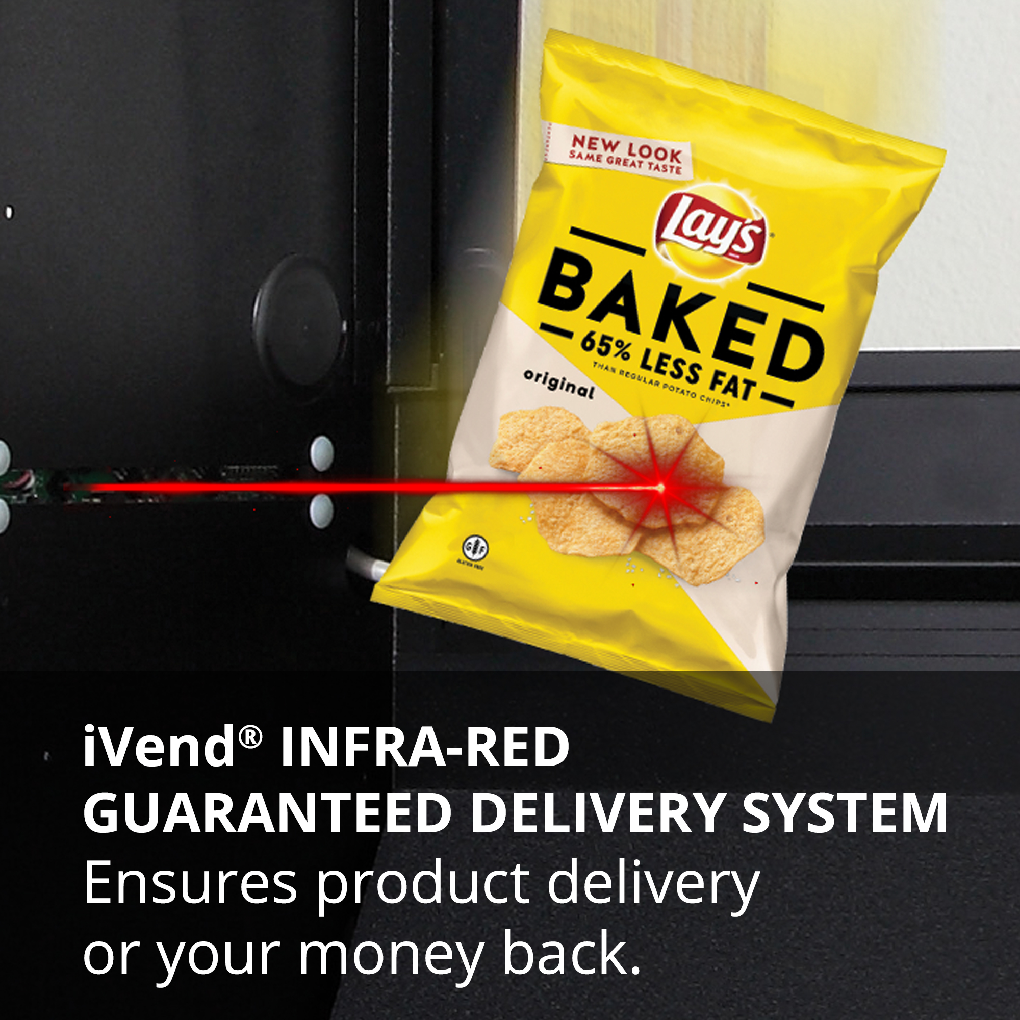Baked Lay's passing through iVend Infrared Guaranteed Delivery System from Selectivend.