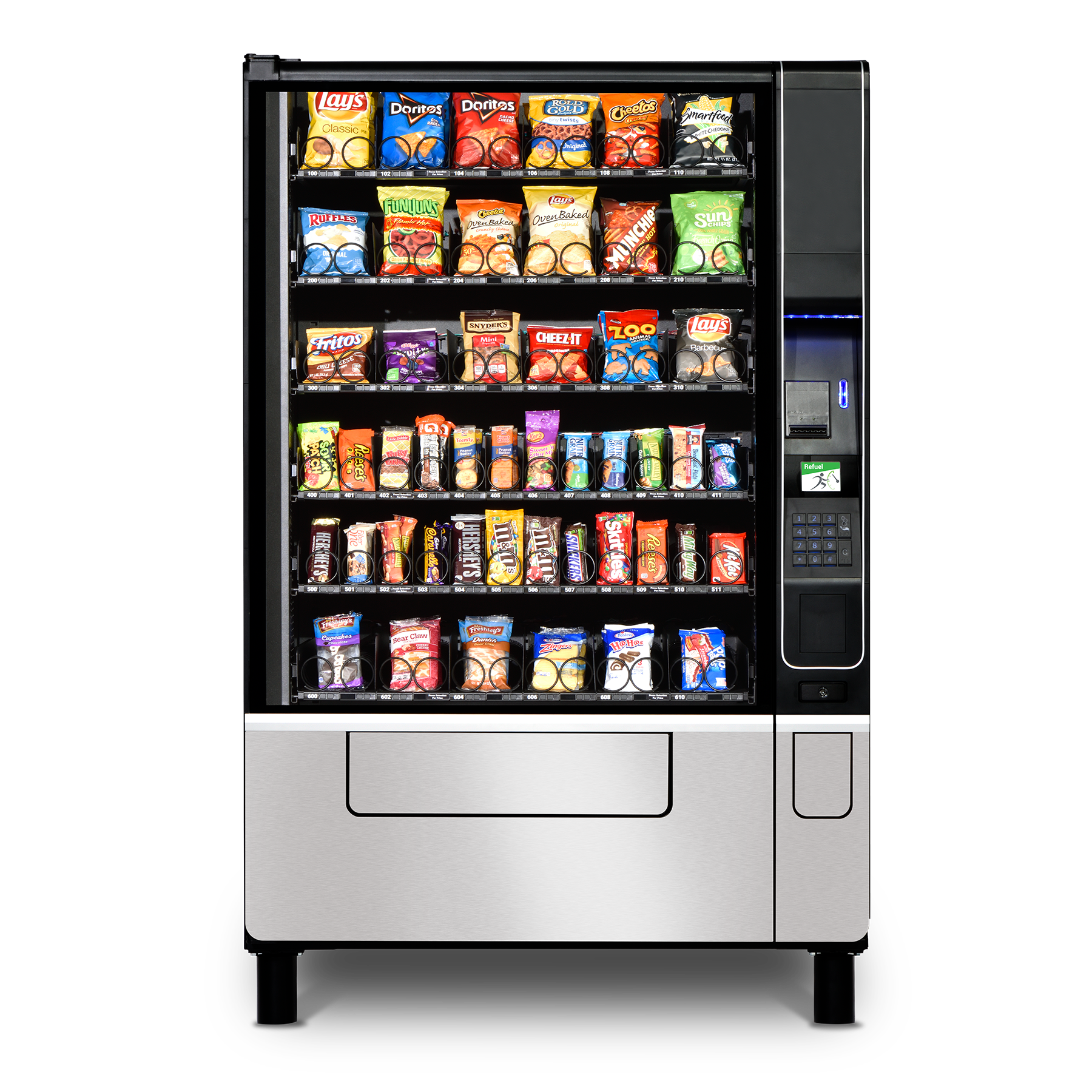 The Evolution 48 Snack Vending Machine from Selectivend filled with the most popular snacks.