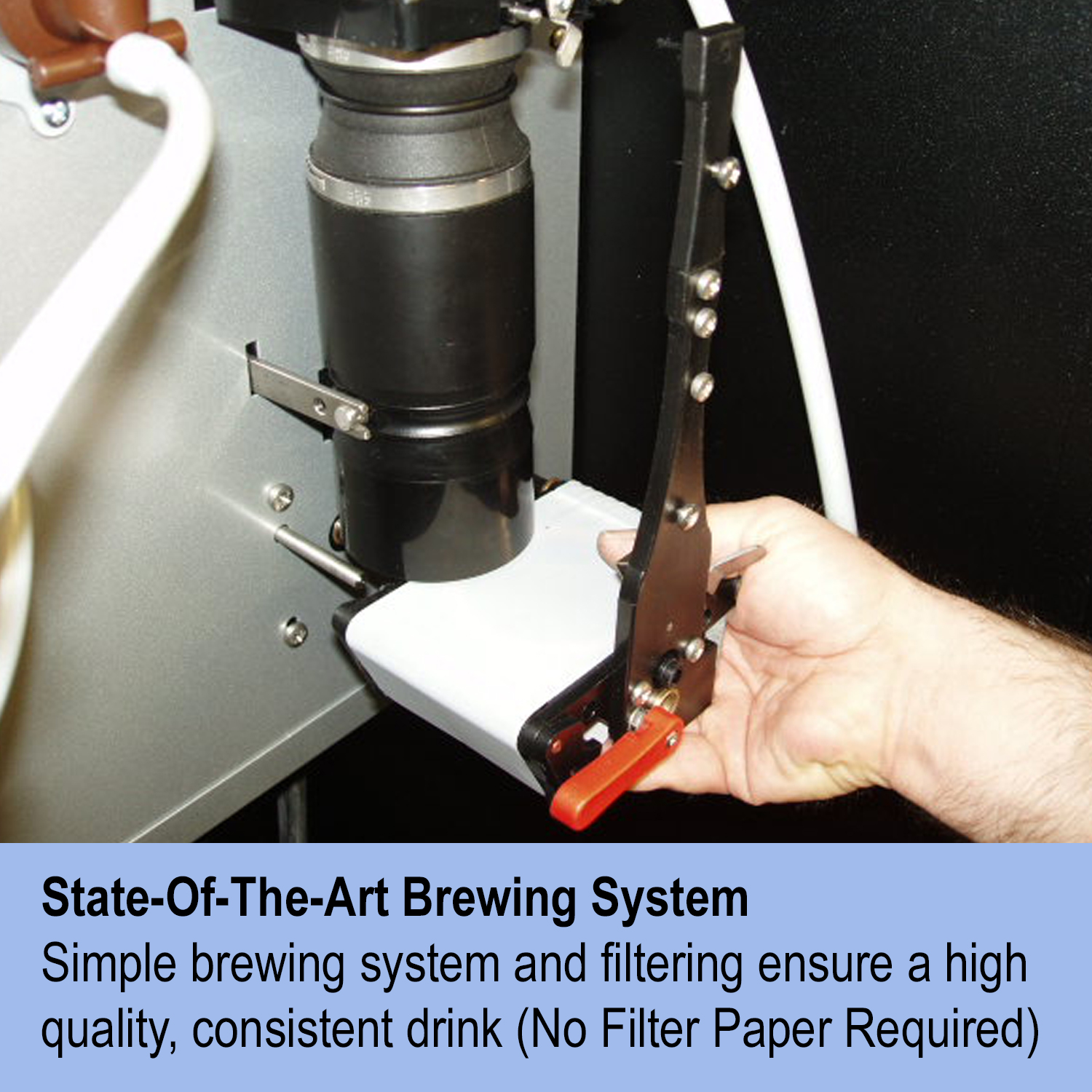 A state-of-the-art brewing system that does not require a filter on the Coffee Hot Beverage Vending Machine.