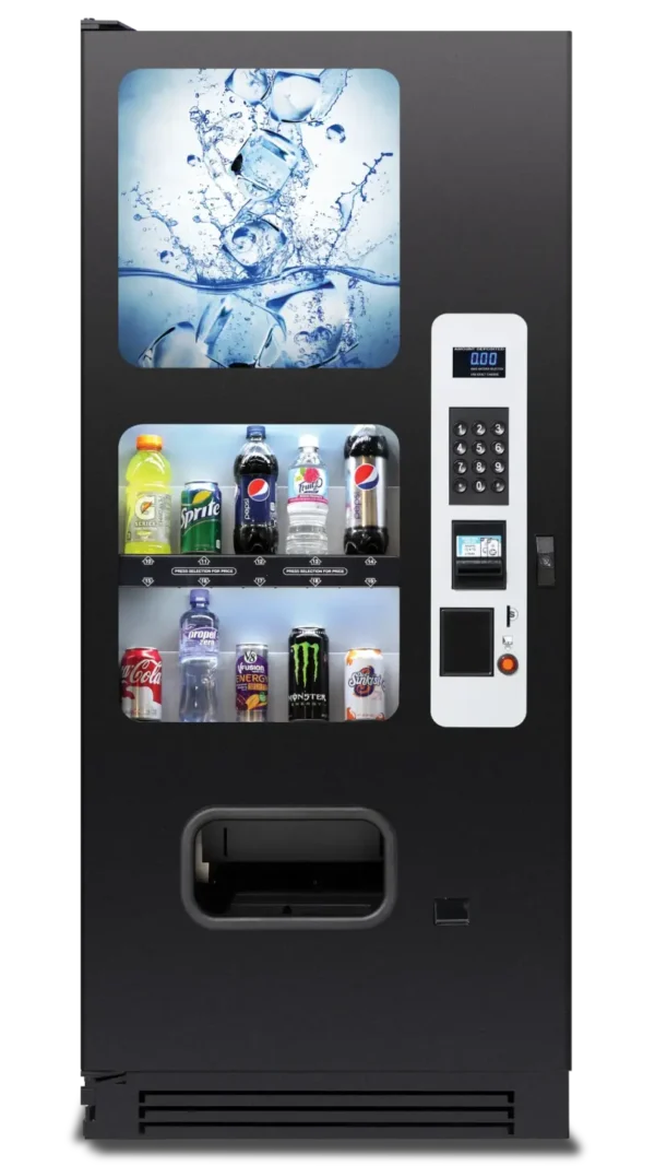 drink vending machine with various drink varieties like soda, juice, water and more